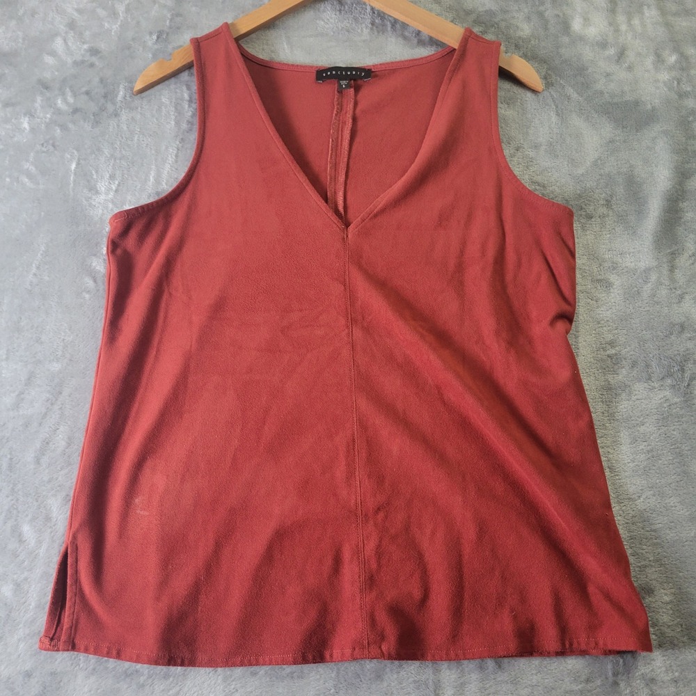 Sanctuary Rust Orange Faux Suede Tank Top L V Neck Center Seam Minimalist